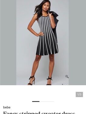bebe Black and White Vertical Stripe Knit Mini Dress